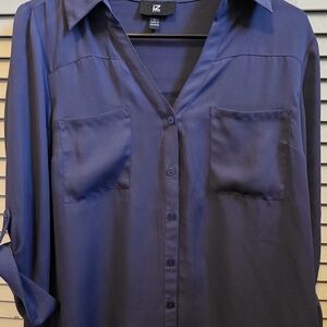 Iz Byer Blue Blouse Professional Long Sleeve